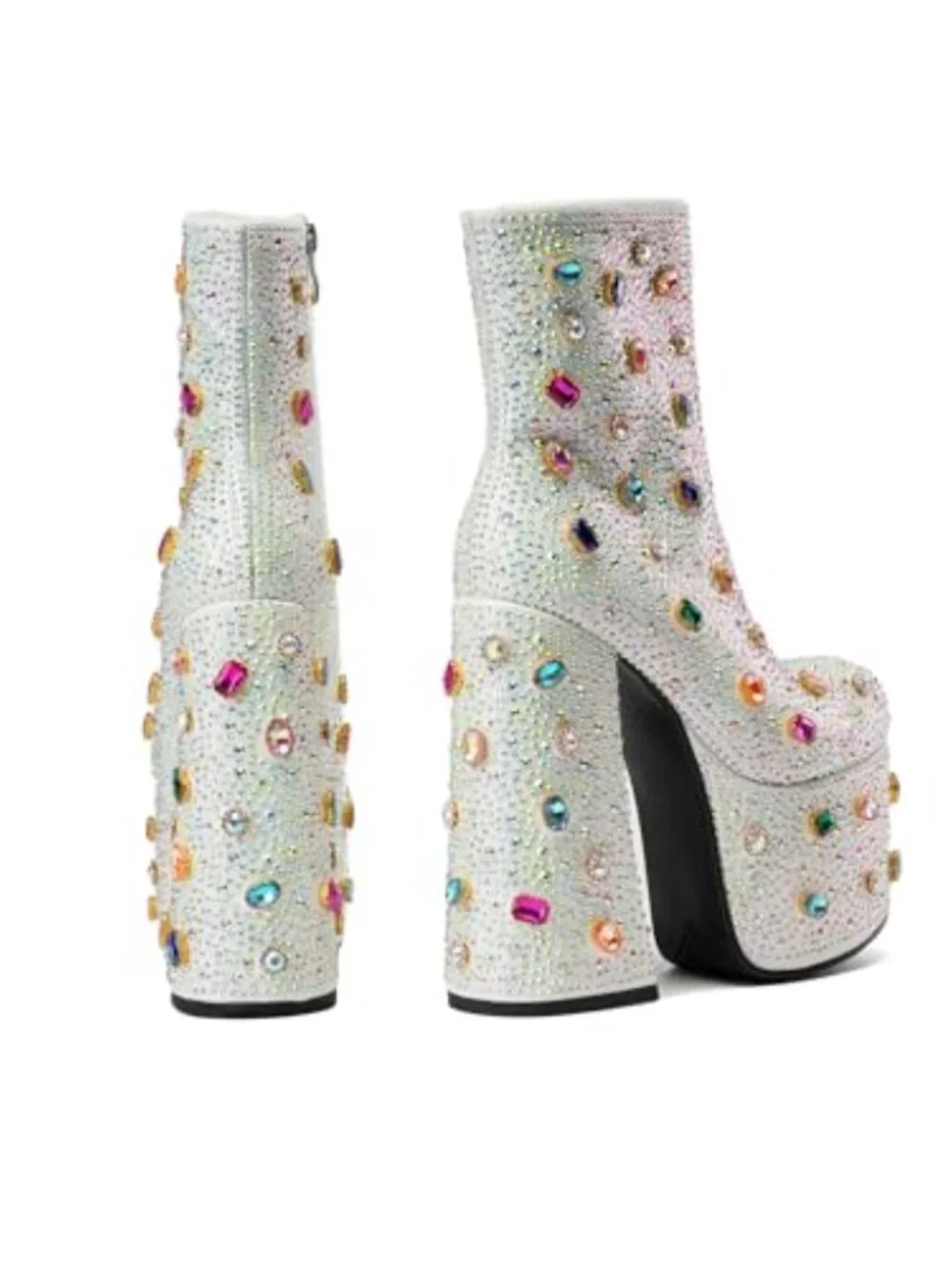Rhinestone Platform Ankle Boots with Chunky Heel, Round Toe for Party &